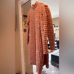 Discreet Textured/bubble print Orange Puffer Jacket/dress